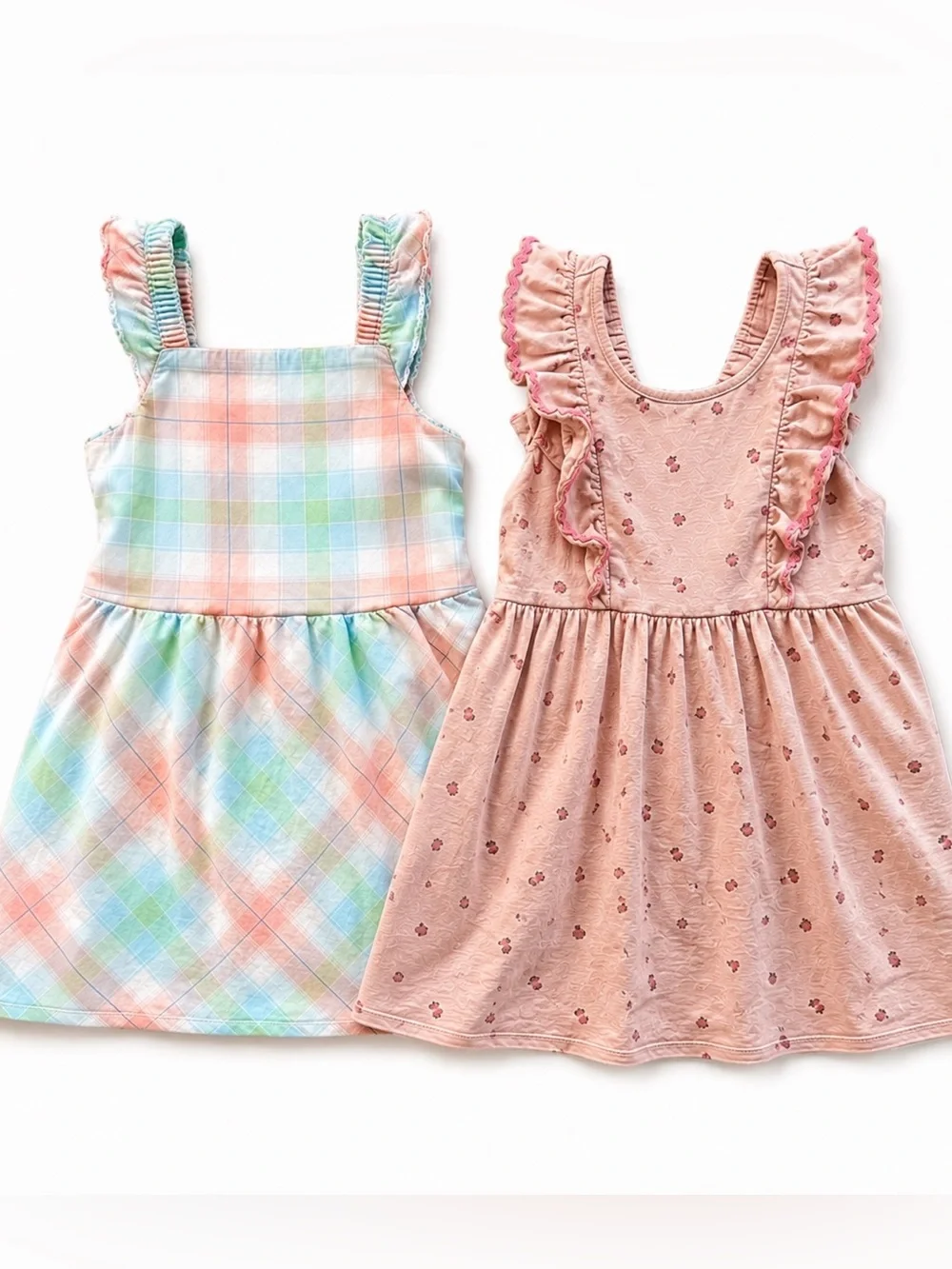 Girls' Dress Lot 4T Dress Bundle Pastel Plaid and Pink Floral Summer Dress Set